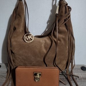 Michael Kors Suede Shoulder Bag With Wallet